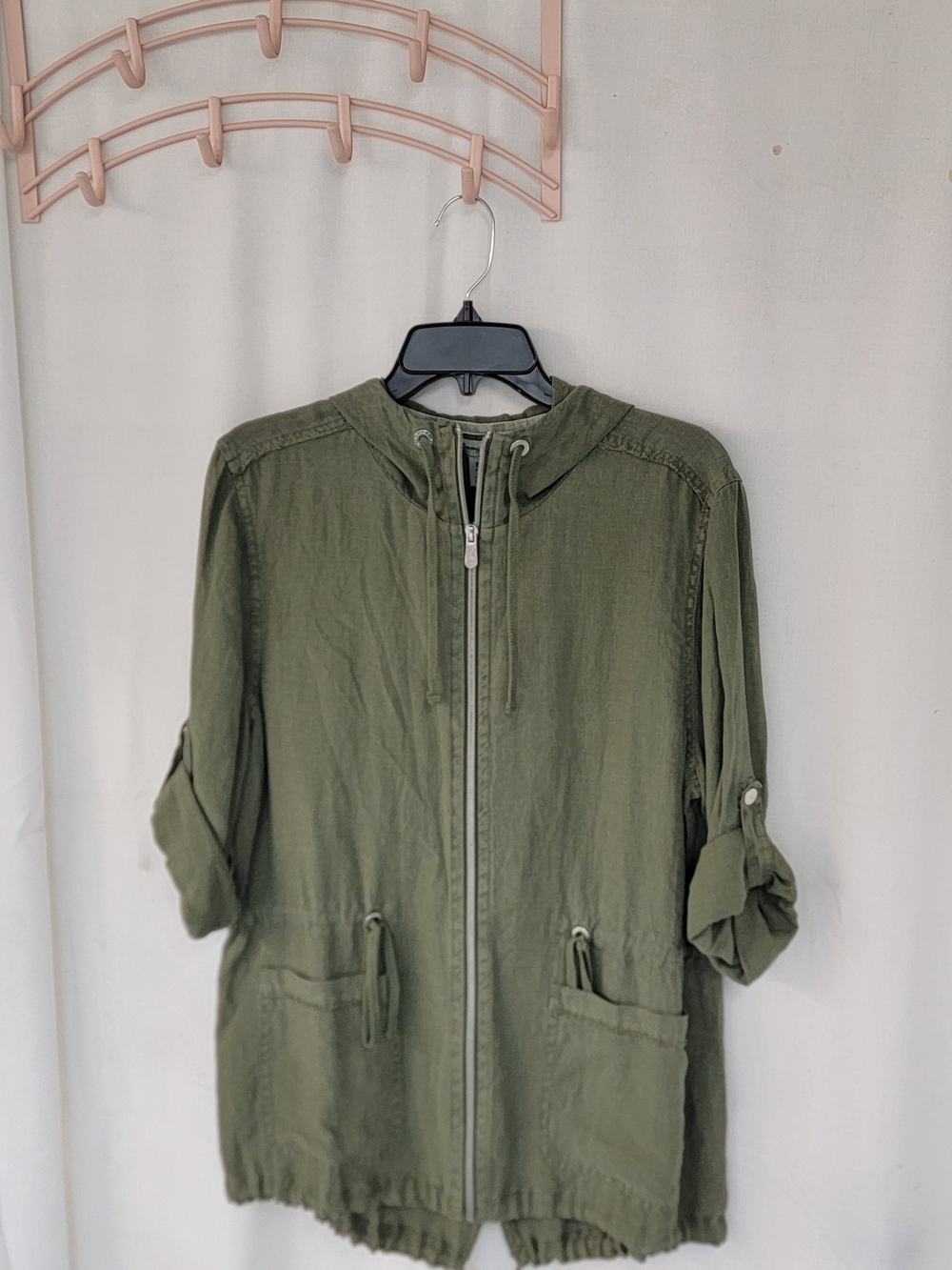 Tommy Bahama Olive Green Hooded Zip-Front Utility Jacket